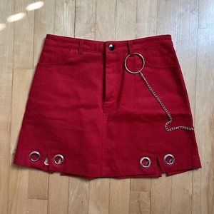 Red Goth/Punk/Alternative Mini Skirt with O-Ring Detail